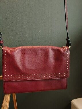 Margot New York Genuine Leather Burgundy Studded Crossbody Bag